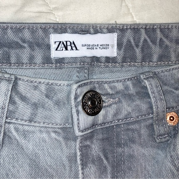 Zara High Rise Light Grey Distressed Ankle Straight Jeans Rigid Denim Size 6/4 - Picture 5 of 10